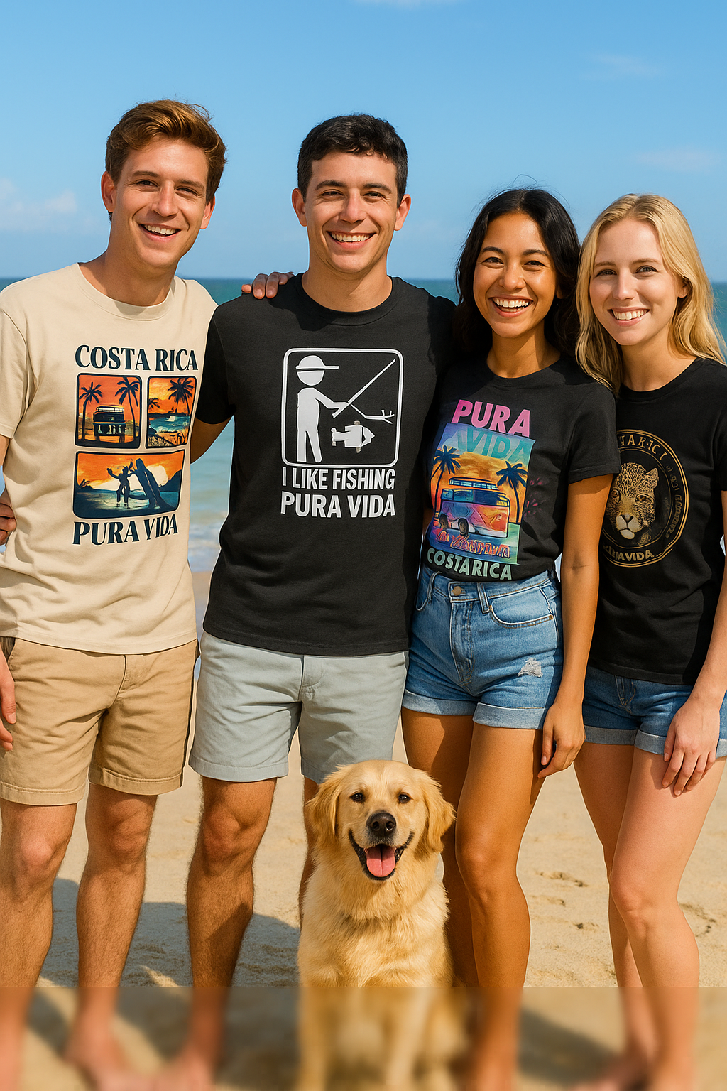 A unisex classic t-shirt featuring the words "Costa Rica" in bold, vintage-style typography across the chest. The shirt is styled casually with jeans, showcasing its relaxed fit and soft cotton fabric. Available in neutral and pastel tones, it's a comfortable and stylish representation of the laid-back "Pura Vida" lifestyle.