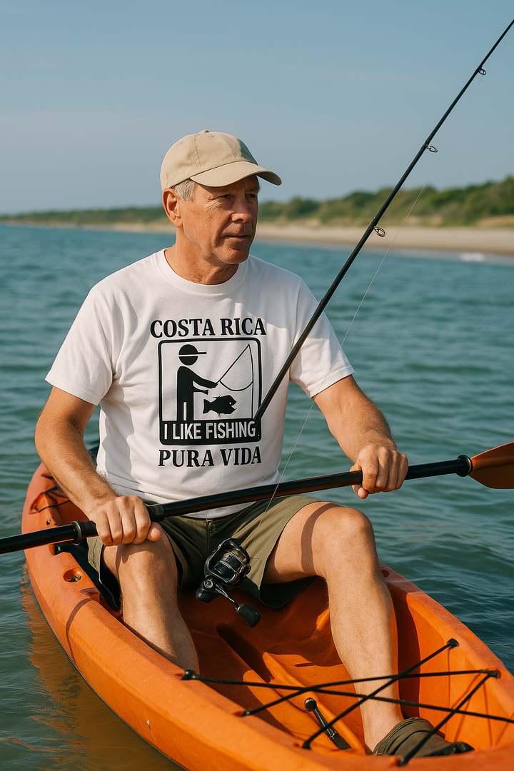 👉 "Unisex t-shirt with an 'I Like Fishing CR 2' graphic, showcasing Costa Rica’s world-renowned sport fishing and tropical ocean adventures."