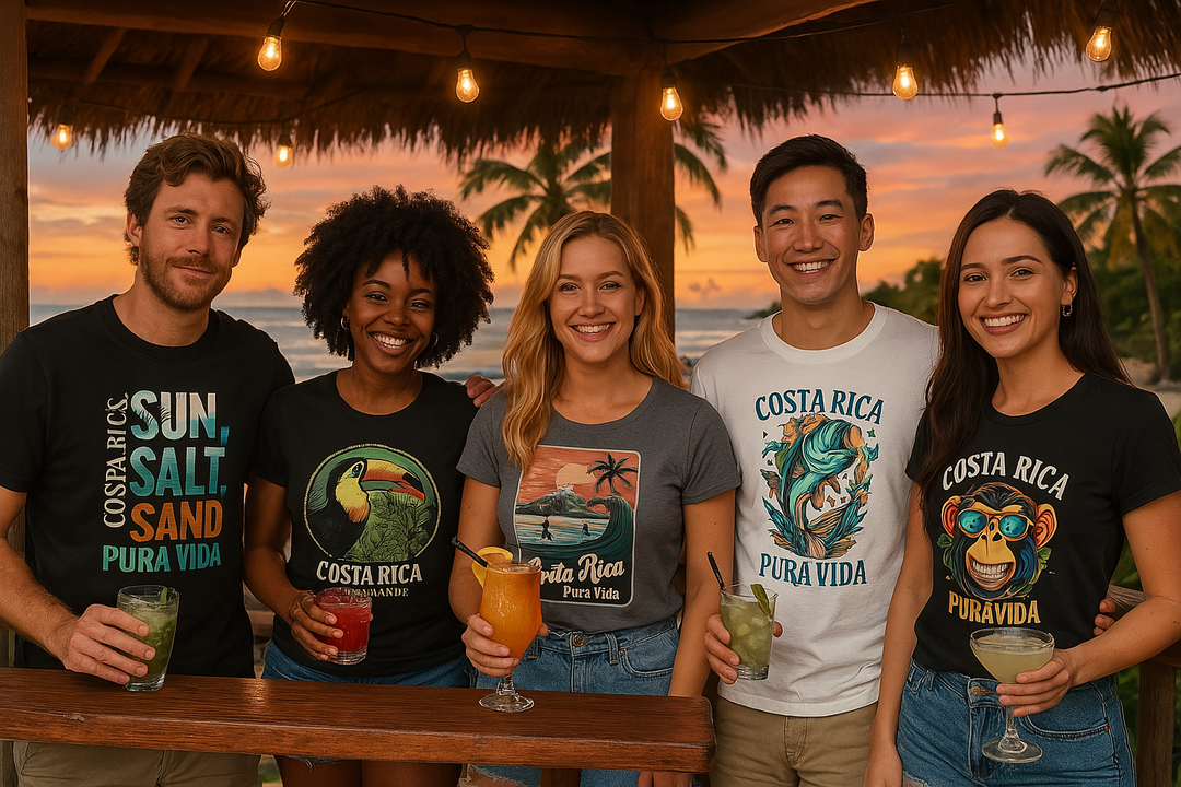 👉 "Unisex t-shirt with a 'Sun Salt Sand' graphic, representing the laid-back Costa Rican beach lifestyle with tropical elements."