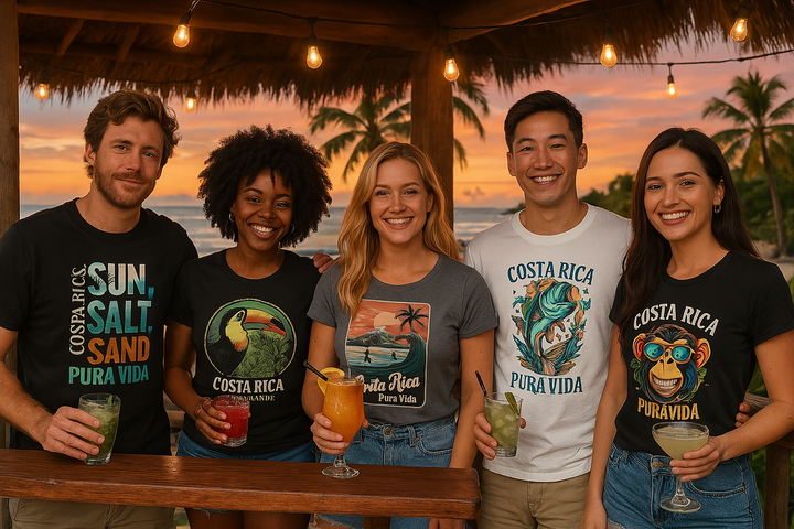 👉 "Unisex t-shirt with a 'Sun Salt Sand' graphic, representing the laid-back Costa Rican beach lifestyle with tropical elements."