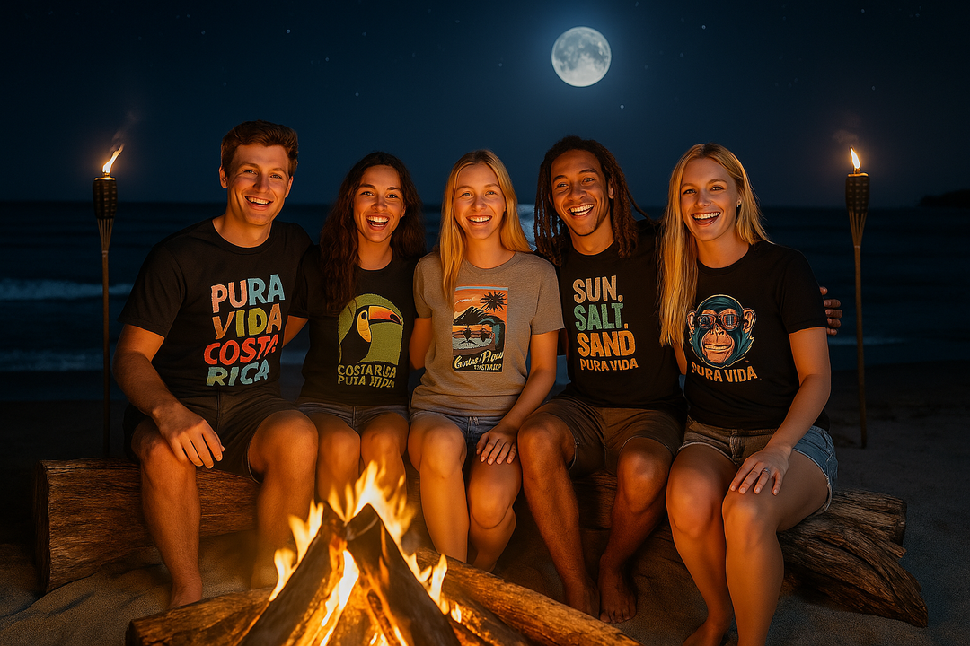 👉 "Unisex t-shirt with a 'Sun Salt Sand' graphic, representing the laid-back Costa Rican beach lifestyle with tropical elements."