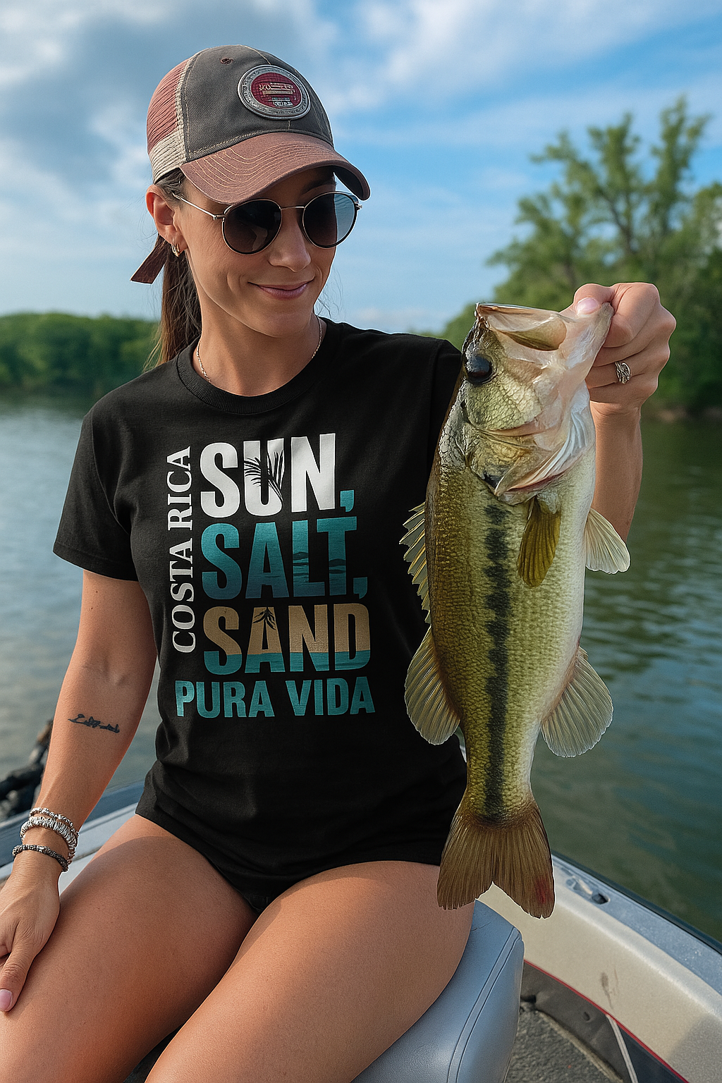 👉 "Unisex t-shirt with a 'Sun Salt Sand' graphic, representing the laid-back Costa Rican beach lifestyle with tropical elements."