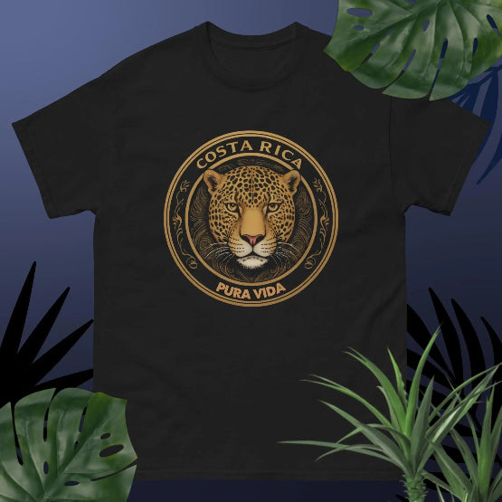 👉 "Unisex t-shirt featuring a powerful jaguar graphic, inspired by Costa Rica’s wildlife and rainforests – perfect for nature lovers and wildlife enthusiasts."