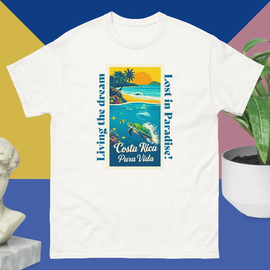 👉 "Unisex t-shirt with a peaceful turtle swimming in the sea, representing Costa Rica’s coastal wildlife and ocean conservation."