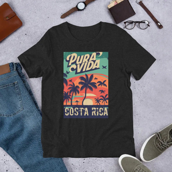 👉 "Unisex t-shirt with a 'CR Pura Vida' design, representing Costa Rica’s vibrant culture, tropical scenery, and laid-back lifestyle."
