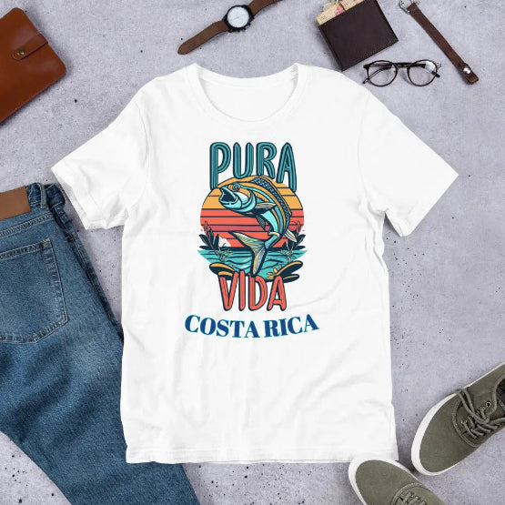 👉 "Unisex t-shirt featuring a 'Fishing CR' graphic, perfect for sport fishing enthusiasts and ocean lovers in Costa Rica."