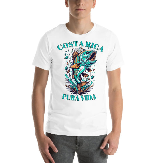 👉 "Unisex t-shirt with a 'Fishing CR' design, celebrating Costa Rica’s world-class fishing scene with an ocean-inspired graphic."